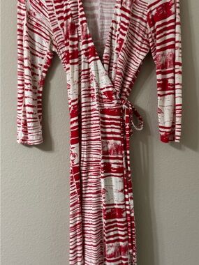 Wallis Red & White Striped Wrap Dress Artsy Corpcore Comfort